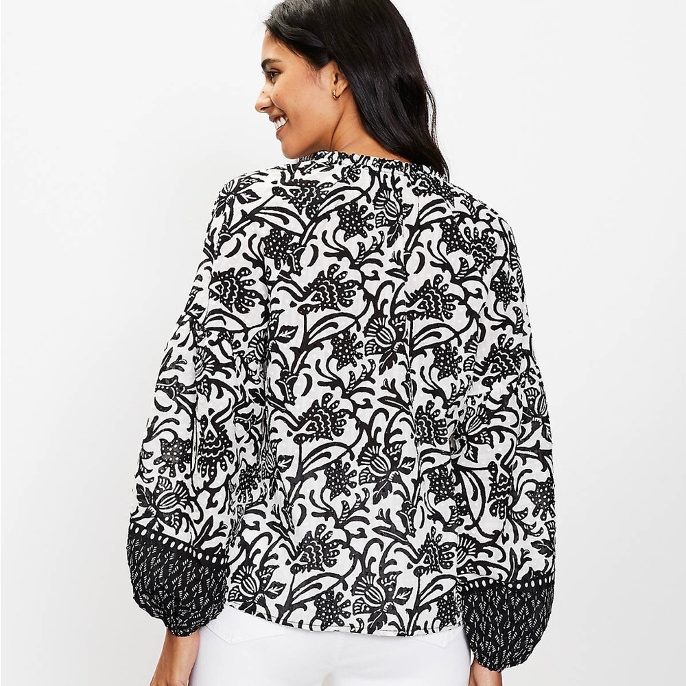 LOFT - Black and White Boho Blouse, Size Small - Picture 7 of 7